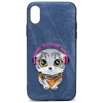 Wholesale iPhone X (Ten) Design Cloth Stitch Hybrid Case (Blue Cat)